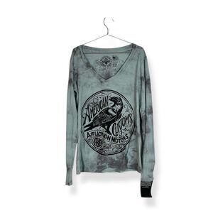 NWT Affliction Y2K Tie Dye Graphic Long Sleeve V-Neck Shirt